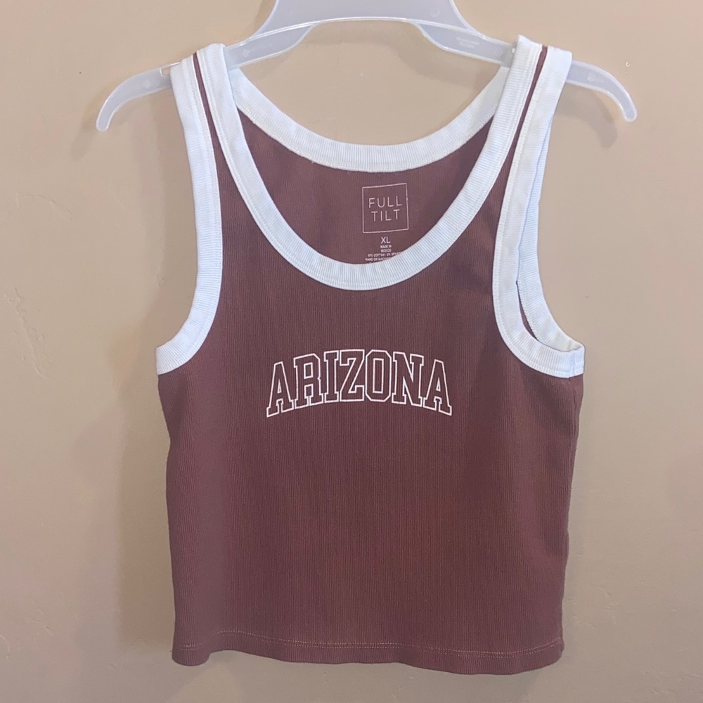Full Tilt Arizona ribbed crop tank top brown/cream  size XL Cotton spandex